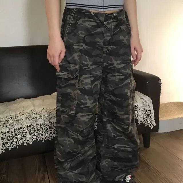 당일발송🚀 (허리&밑단 스트링) 빈티지 밀리터리 카모 와이드 카고 팬츠