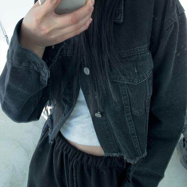 쿠로키 밑단 컷팅 크롭 자켓