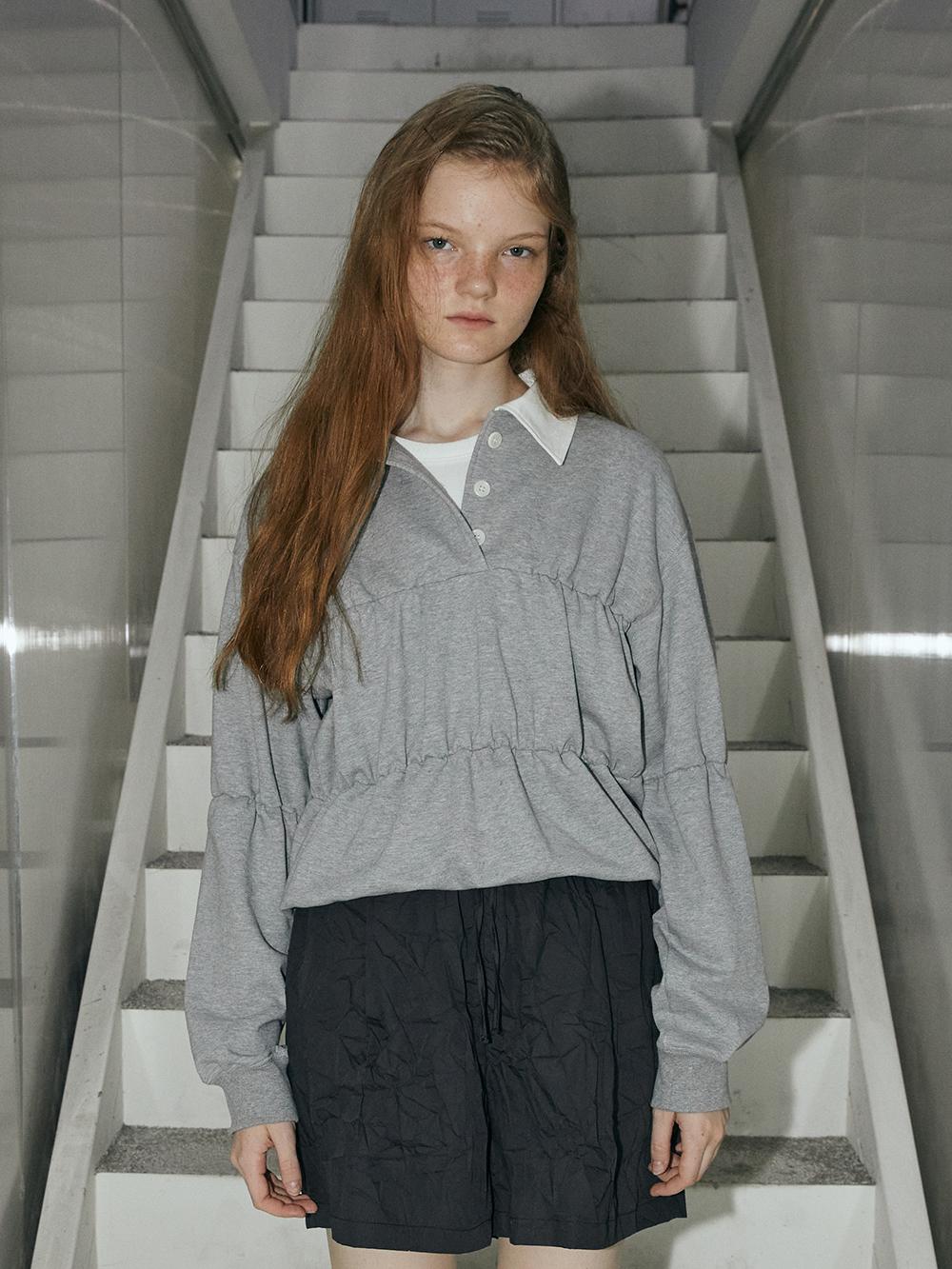 Shirring Collar Sweatshirt Gray