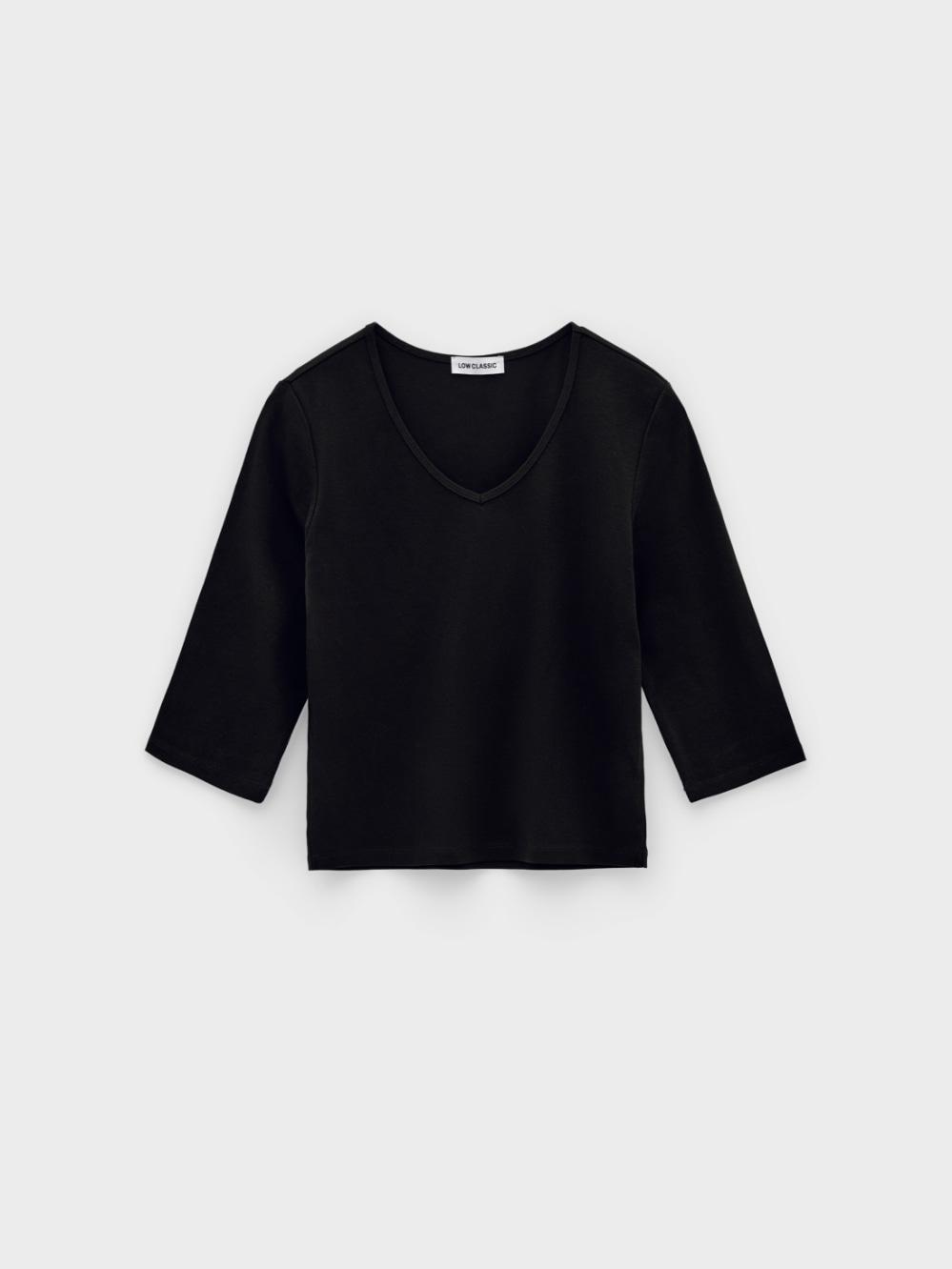 Deep V-Neck Stretchy T-Shirts_Black