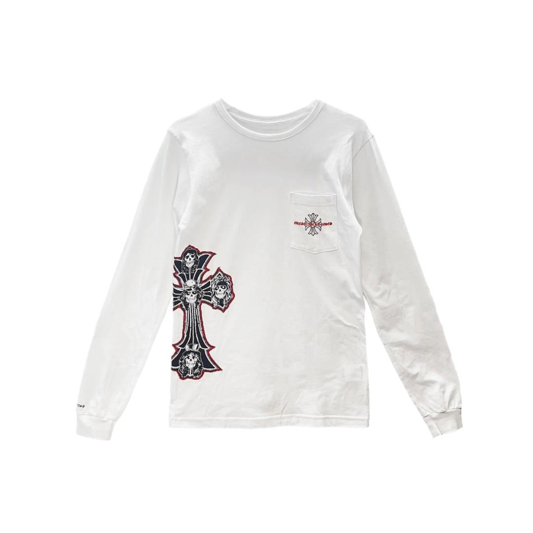 Chrome Hearts Gun N' Roses White Cross Embroidered Logo Long Sleeve T-shirt Tee