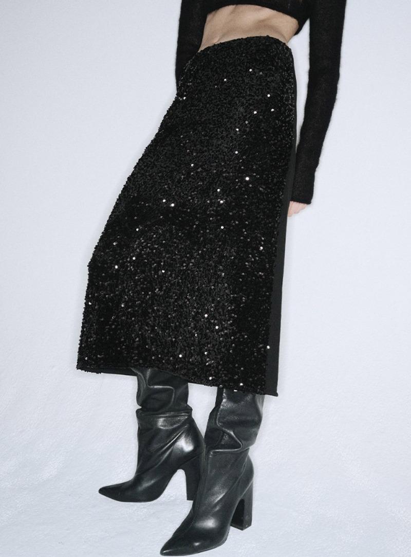 SEQUIN MIDI SKIRT_BLACK