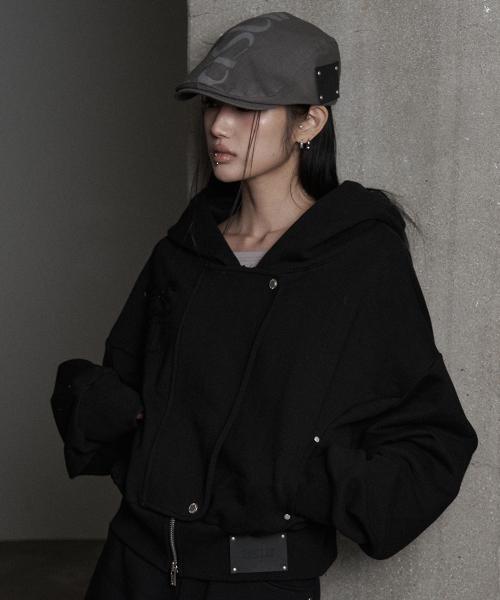 하이드 크롭 후드 집업 블랙