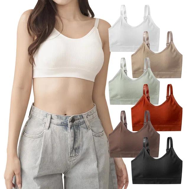 [1개구매가능] 6컬러 끈조절 골지 브라렛 노와이어 브라 브라탑 크롭티 요가 피트니스 스포츠 브라