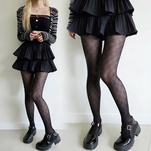 풀문 [y2k/봄신상] 포인트룩 섹시 하이틴 무채색코디/시스루렉시체크스타킹