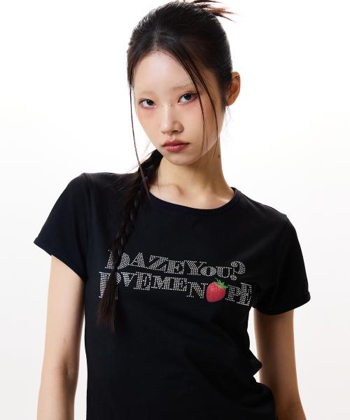 러브이즈트루(LUVISTRUE)  IM STRAWBERRY LETTERING TEE(BLACK) - 사이즈 & 후기 | 무신사
