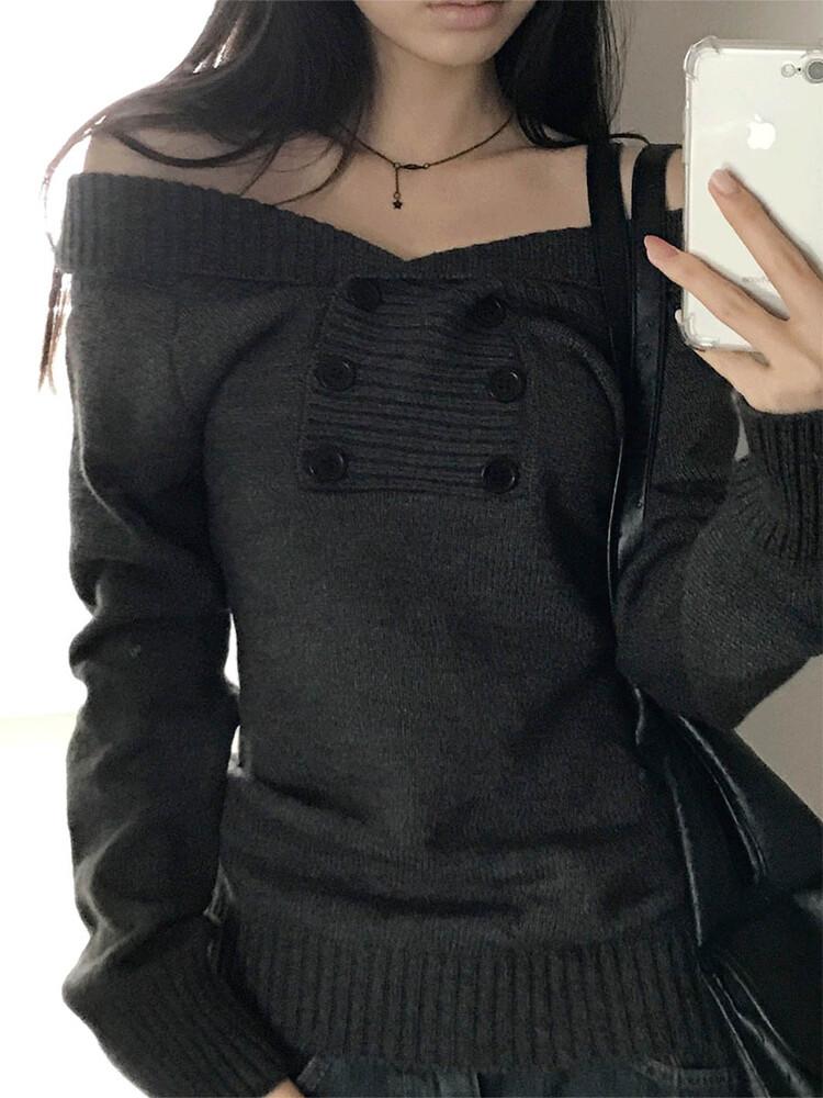 사토미라디오 Double button off knit