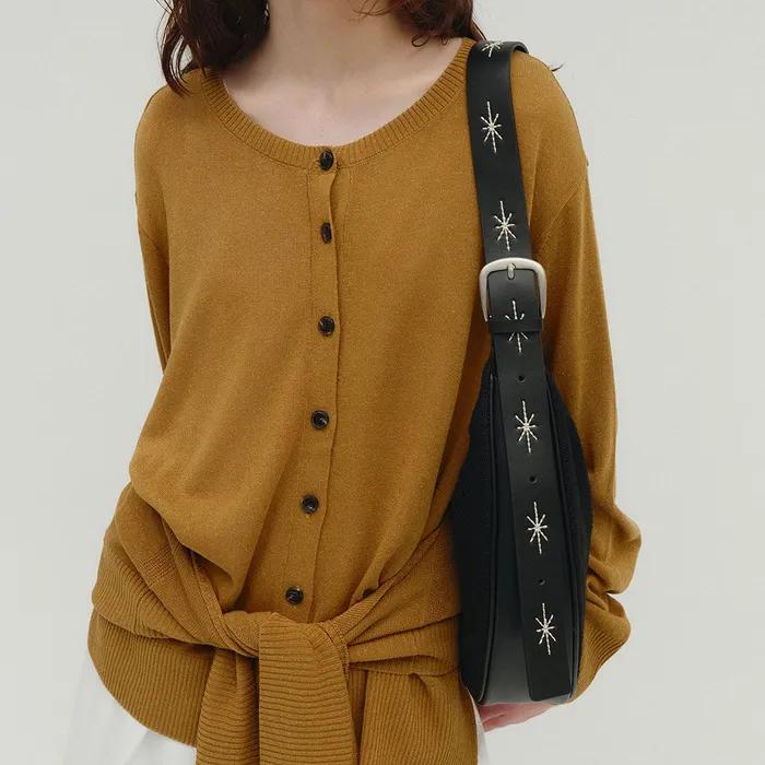 BOHEMIAN STITCH TOTE RATTAN BAG [BLACK]