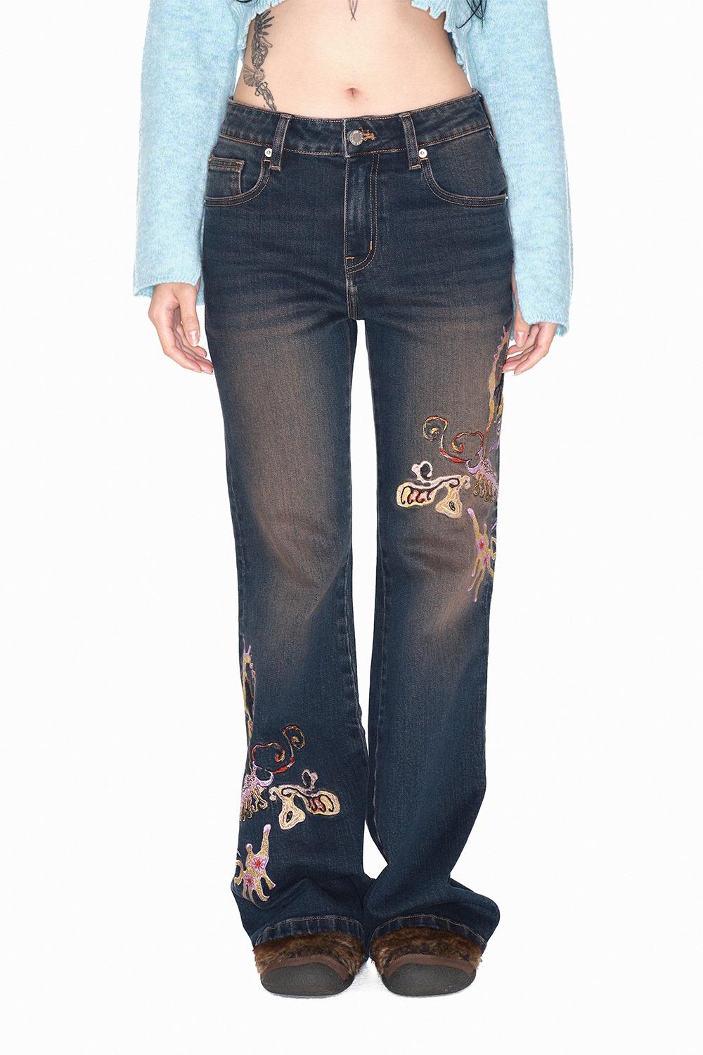 Embroidery denim pants_indigo blue