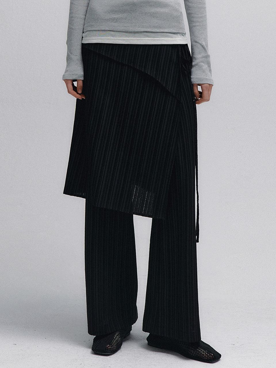 Tiered Layered Skirt Wrap Pants (Black)