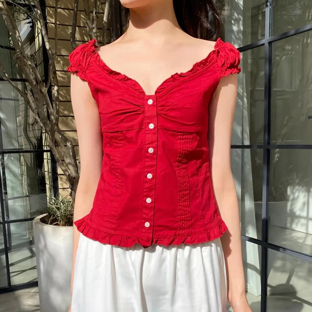 브랜디멜빌 반팔 ELENA 레이스 셔츠 블라우스 레드 Brandy Melville