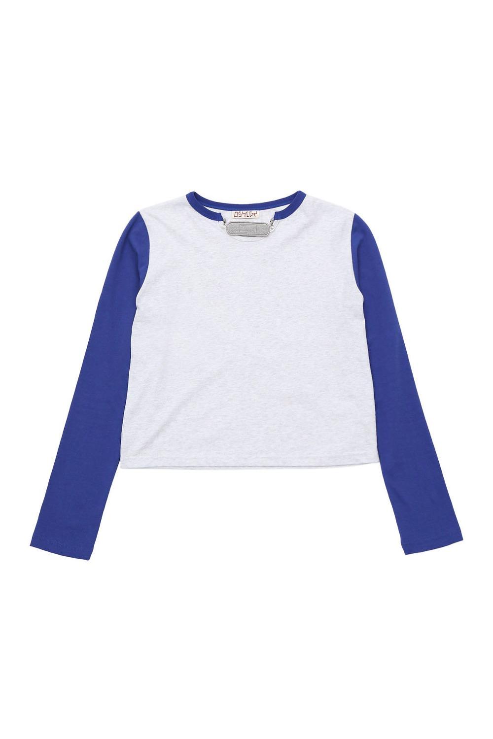 Band Neck Long Sleeve Blue