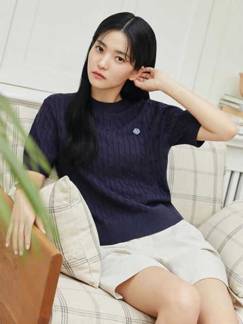 여성) 원더쿨 케이블 반팔 니트_PHF2ER2430