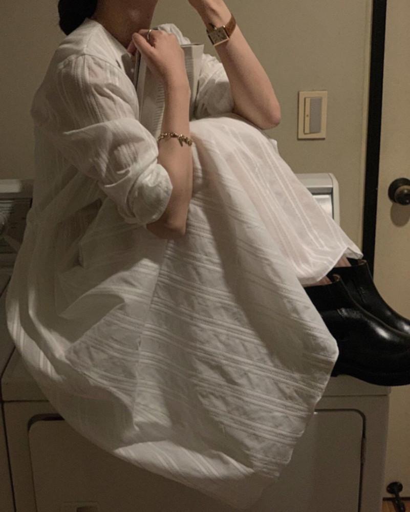 [화이트SALE] 오브제 코튼 프렌치 맥시 롱 베이커 원피스 (2col)