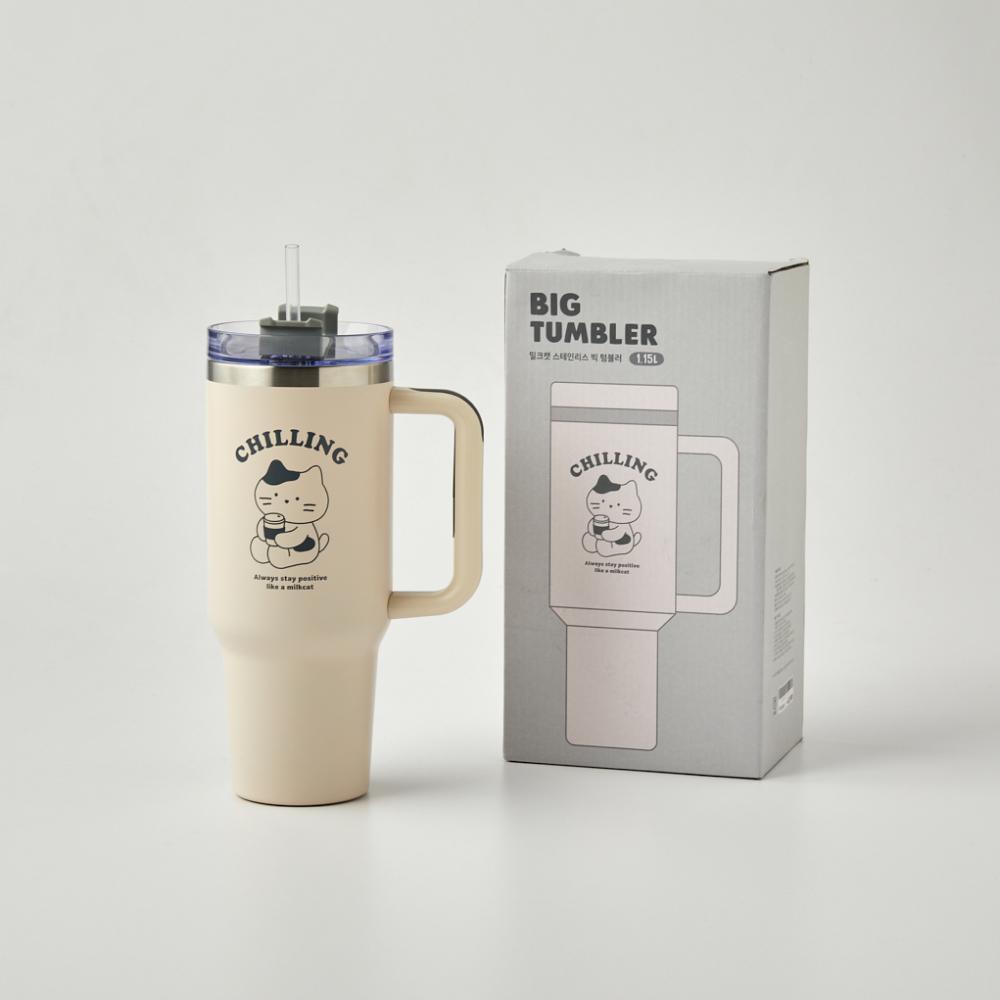 BT 큐티뽀짝 밀크캣 스테인리스 빅텀블러 1150ML 그레이
