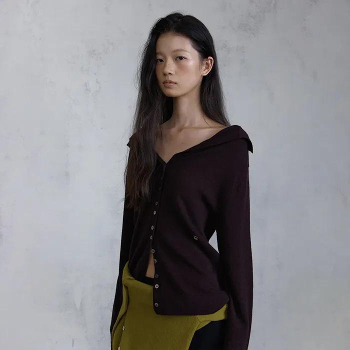 DUAL SILHOUETTE CARDIGAN (PURPLE BROWN)