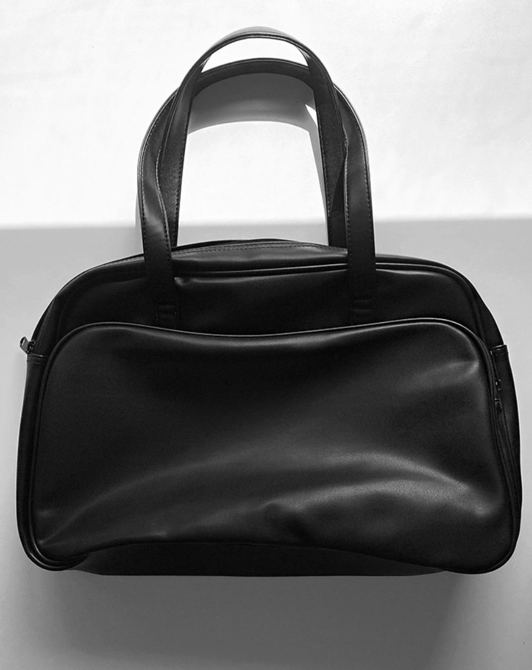 blank big leather shoulder bag (black)