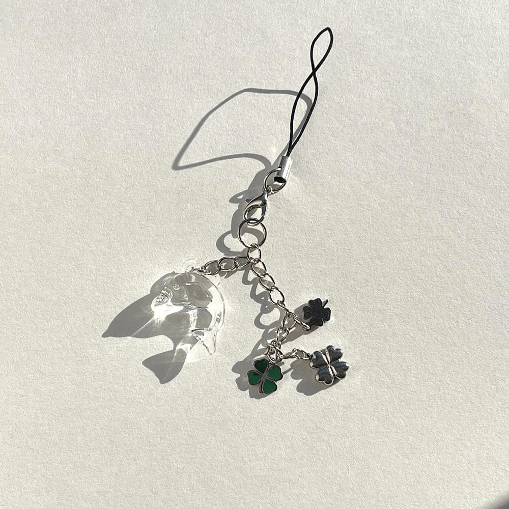 수능선물 돌고래와 행운 네잎클로버키링 돌고래키링 차키