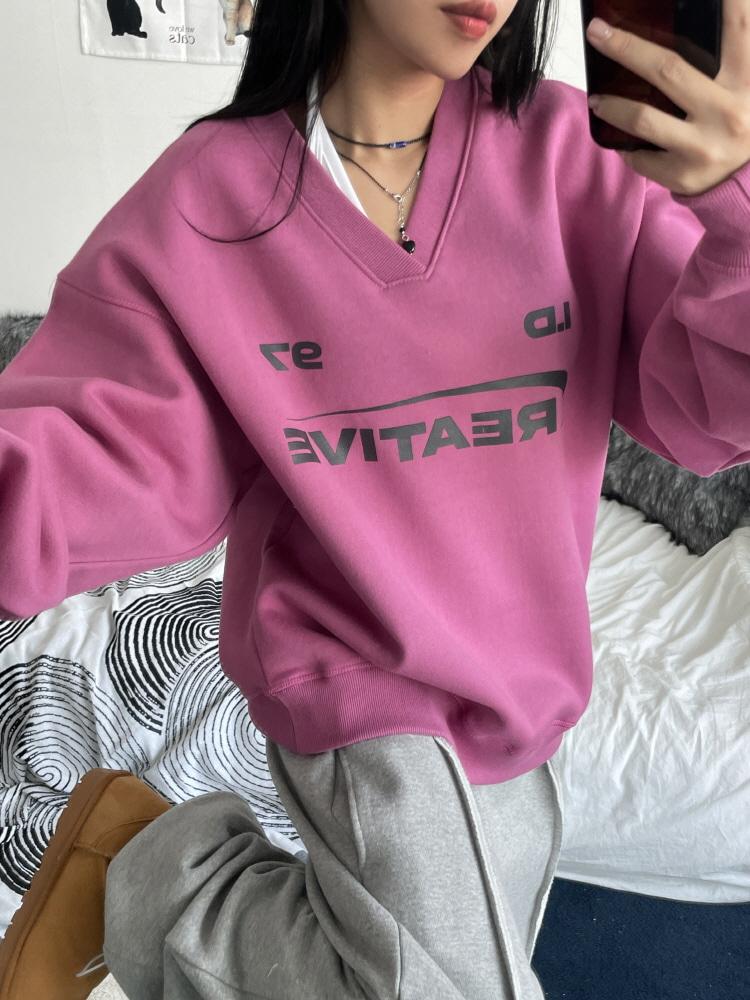 [기모]레트로 브이넥 힙 맨투맨(3color/3-5일 여유주문)