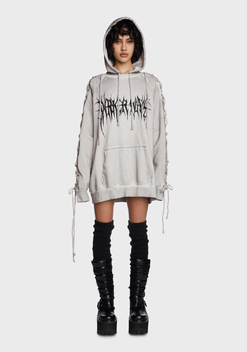Modulation Unisex Ecru Lace-Up Hoodie - OFF WHITE / XX-Small