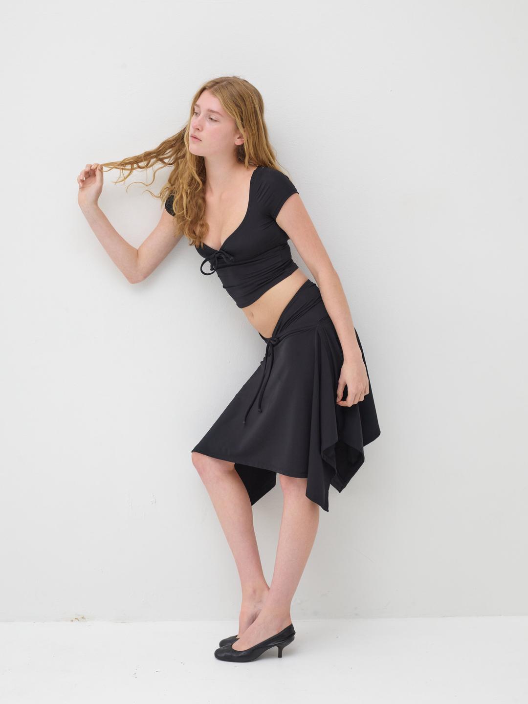 Midi handkerchief bowtie skirt - black - XS (4-6)