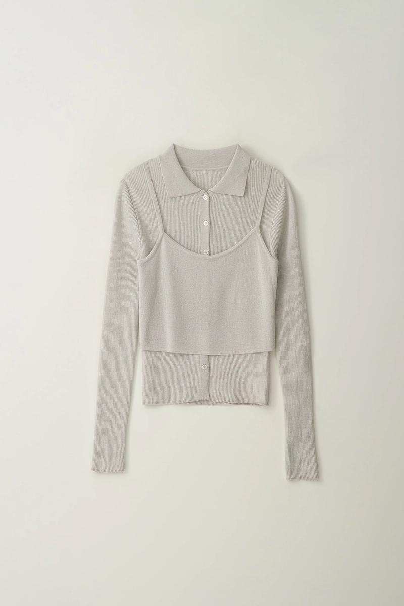 ODER - [SET]_메탈 카라 가디건+슬리브리스-그레이메탈