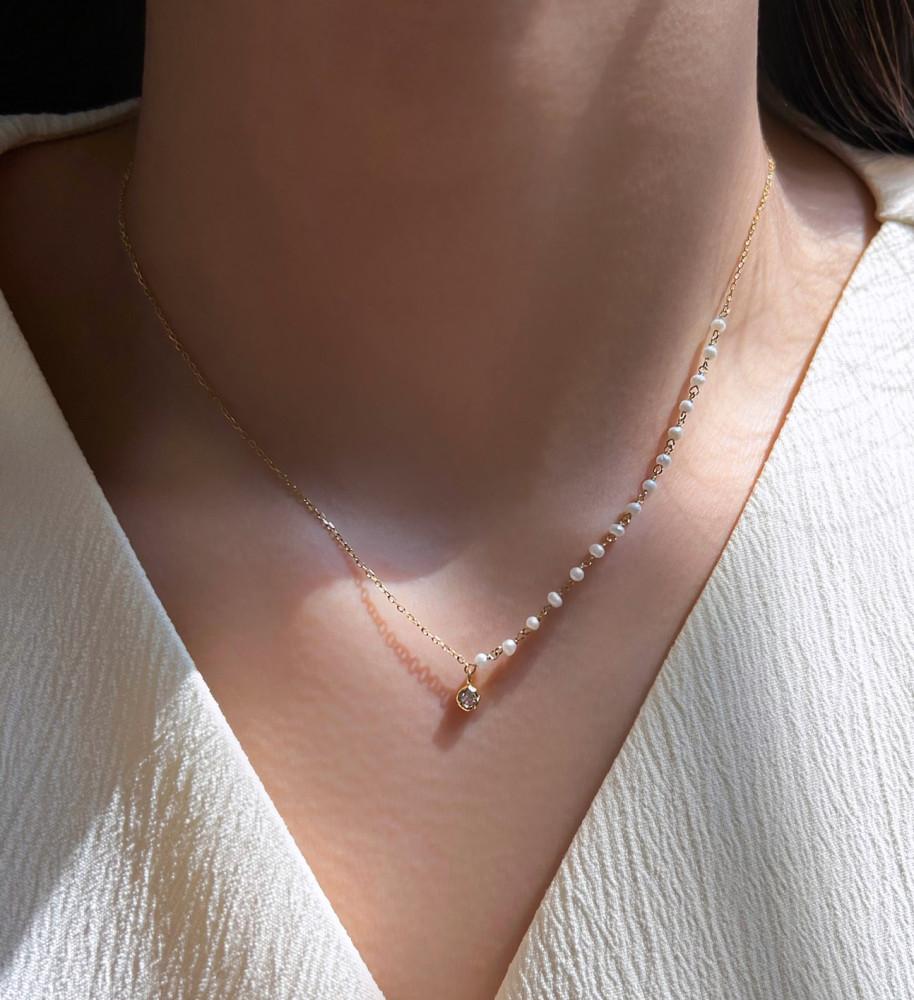 [실버 925] 미니 진주 큐빅 팬던트 체인 목걸이