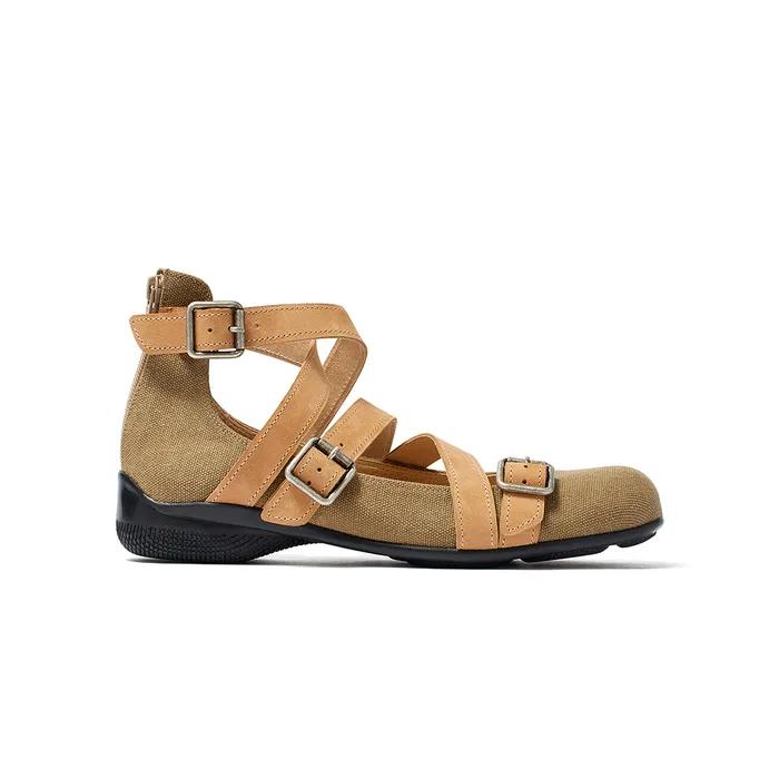 CROSS BAND ANKLE BALLET FLATS, KHAKI
