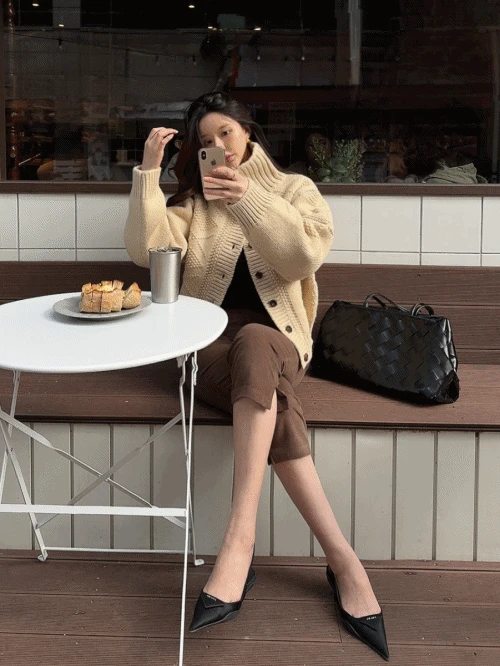 터틀 니트 가디건