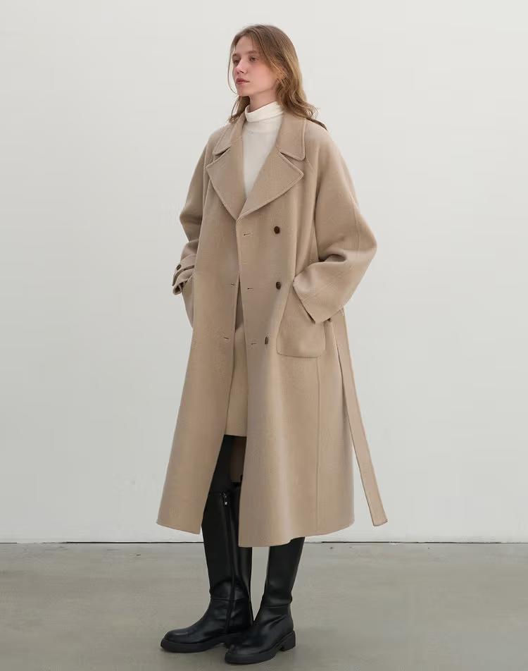 캐시미어 핸드메이드 더블 코트 라이트 베이지