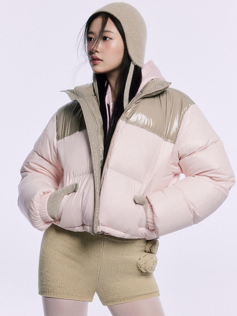 CROPPED DOWN JACKET COLOR BLOCK_PINK