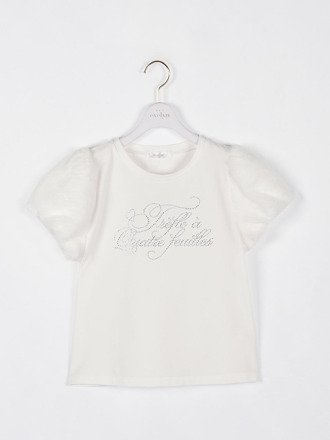 ビジュー袖ファーT