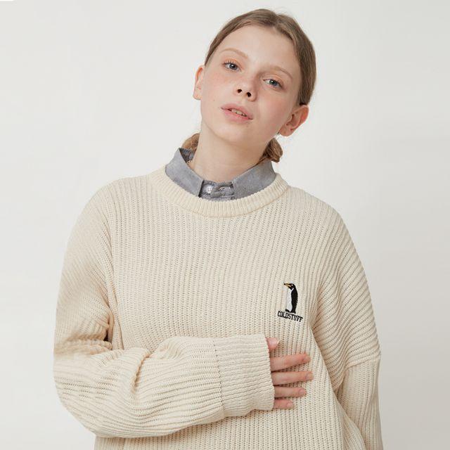 피더스 로고 베이직 오버핏 니트 아이보리