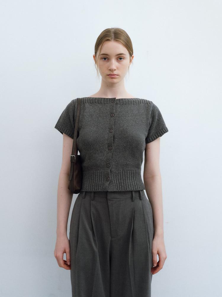 [4차 재입고] boat-neck half cardigan (chacoal)_from italy