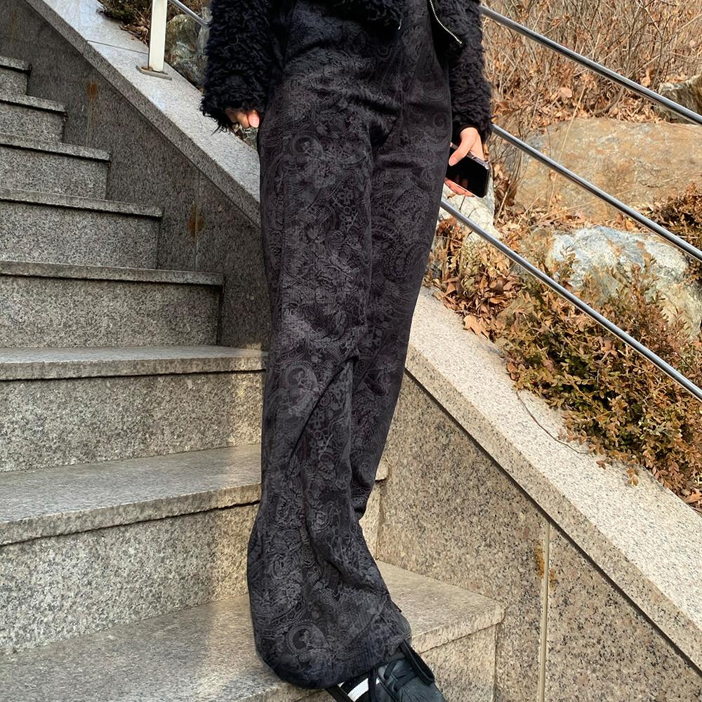 여성 세미와이드 밴딩 페이즐리 벨벳 코듀로이 팬츠 사계절 캐주얼 유니크룩