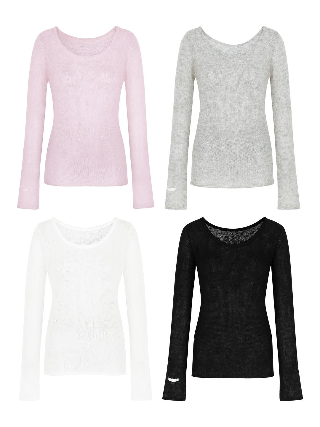 Hairy See-Through One Shoulder Knit T