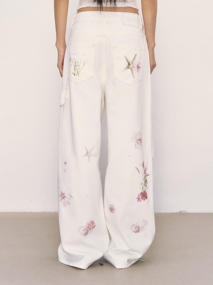 Weekendhub Ocean Flower White Pants