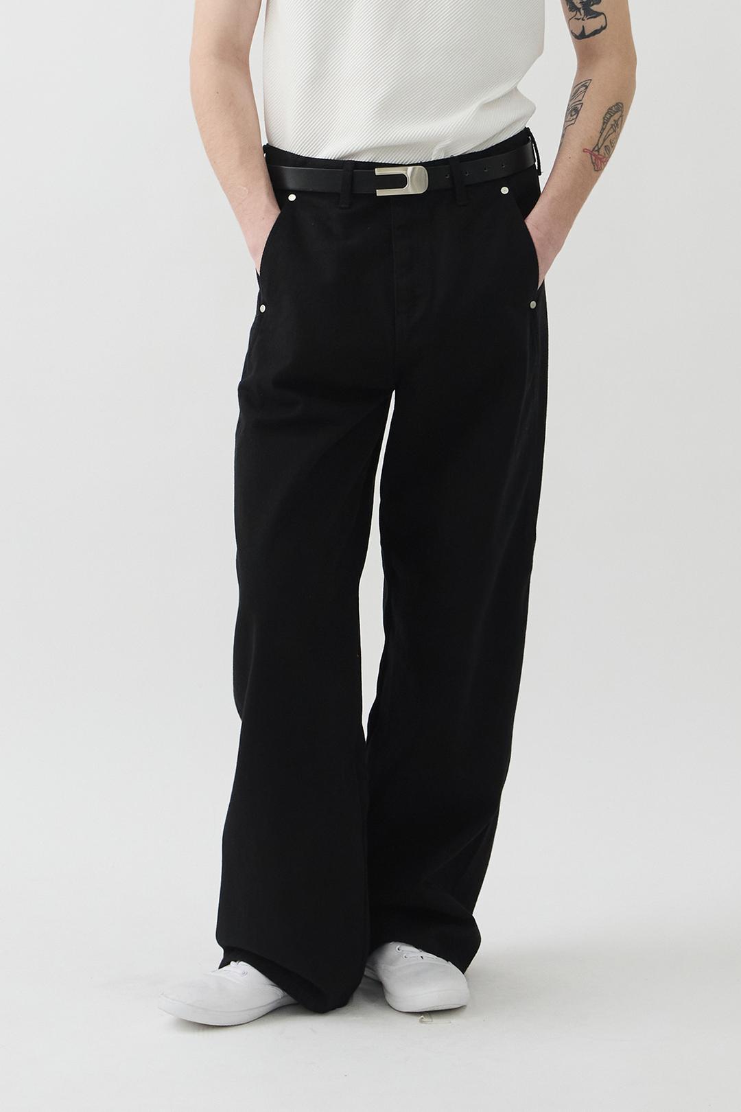 SLANT COTTON TROUSERS - BLACK
