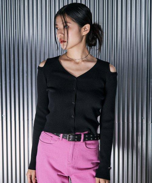 숄더 슬릿 가디건 [BLACK]