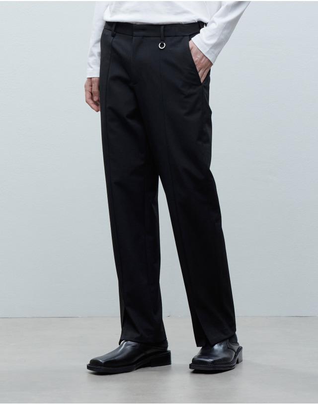 블랙 세미와이드 히든 밴딩 슬릿 슬랙스