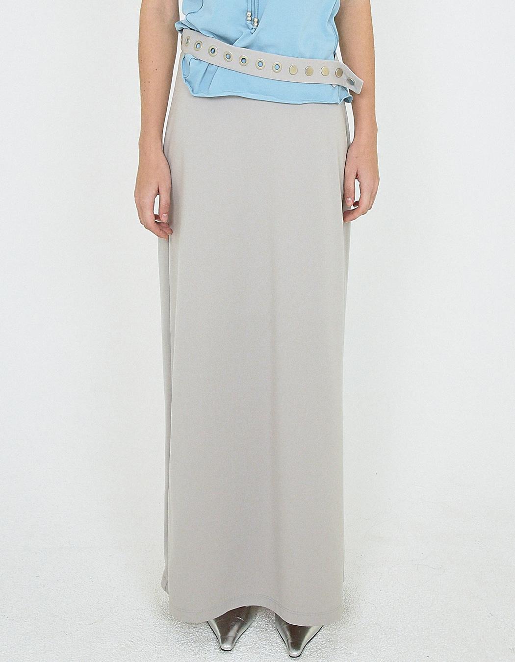 EYELET BELTED SLIT SKIRT, GREY