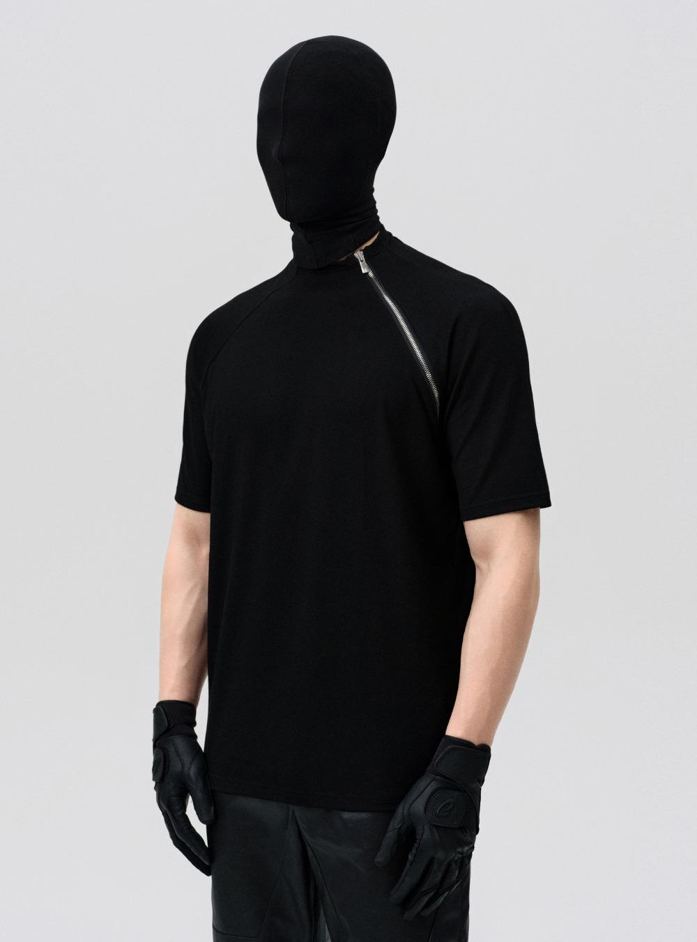 Asymmetric Zip Mock Neck T-shirt