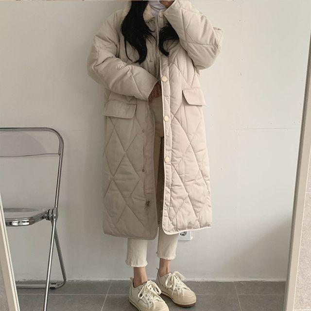 양털 카라 퍼 누빔 다이아 퀄팅 롱패딩 [3color]