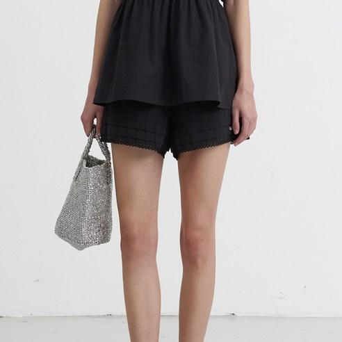 던스트 여성용 레이스드 밴딩 숏팬츠 UDPA5B233BK, M, BLACK