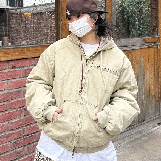 [Unisex] 오버핏 로키 빈티지 워싱 워크 후드 점퍼