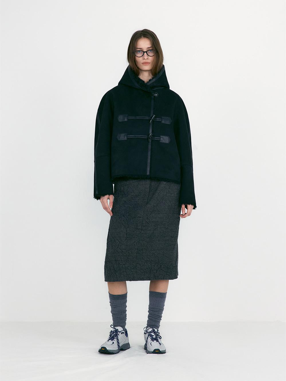 Reversible Duffle Short Coat - Fur_Black