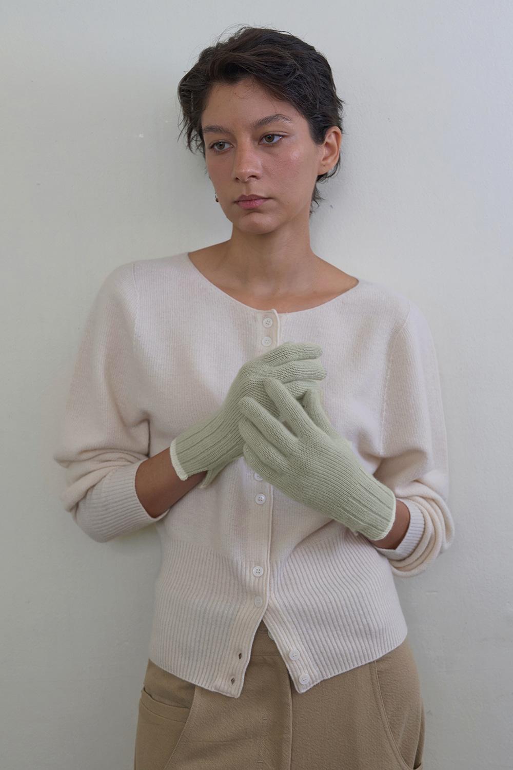 [11/15 예약배송]Colored Edge Touch Gloves_Pale Green, Ivory