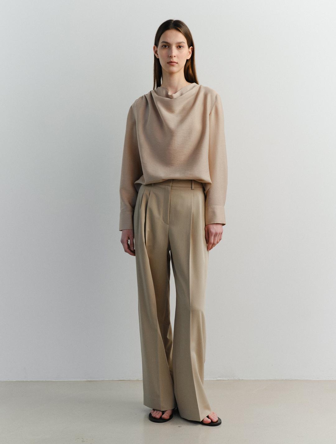 Meg Cowl Neck Blouse (Beige)