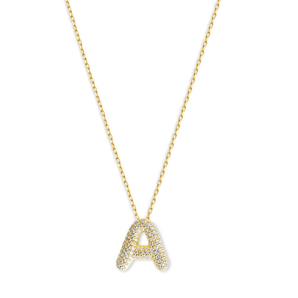 THE PAVE' BUBBLE LETTER PENDANT NECKLACE - GOLD VERMEIL / A