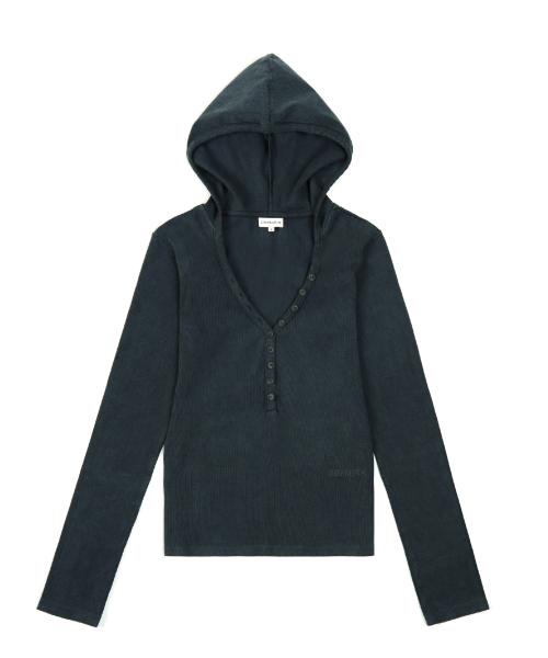 V NECK BUTTON HOODIE (CHARCOAL GRAY)
